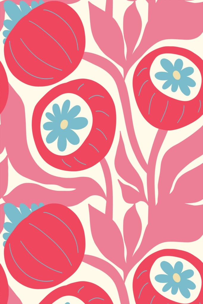 Traditional Wallpaper with Rosy Poppy Charm Pattern from Fancy Walls