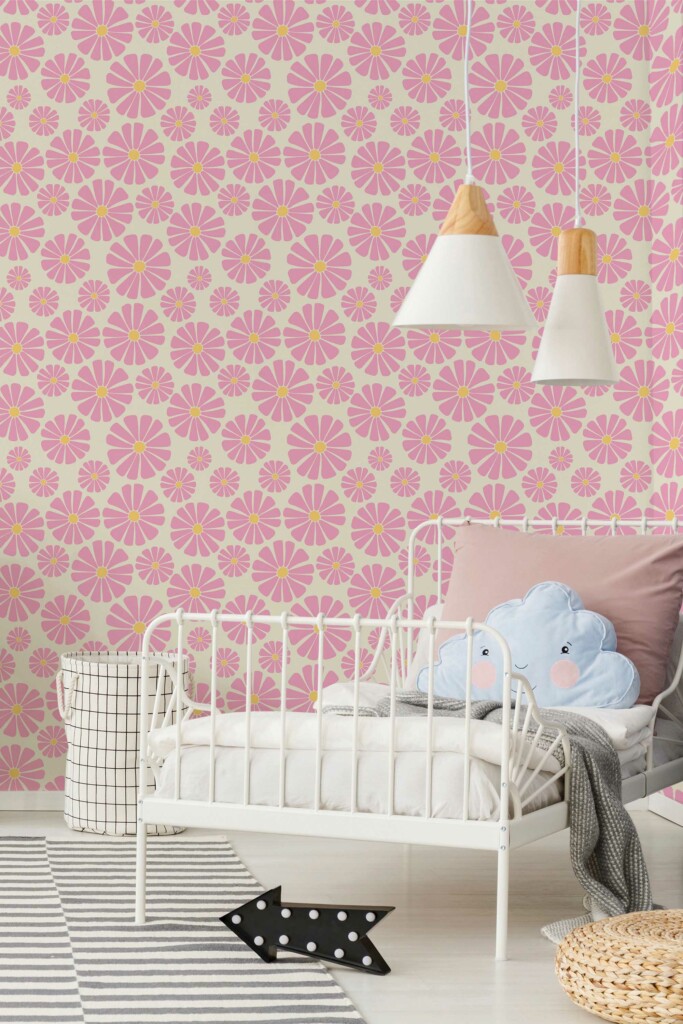 Pink Retro Bloom self-adhesive wallpaper by Fancy Walls