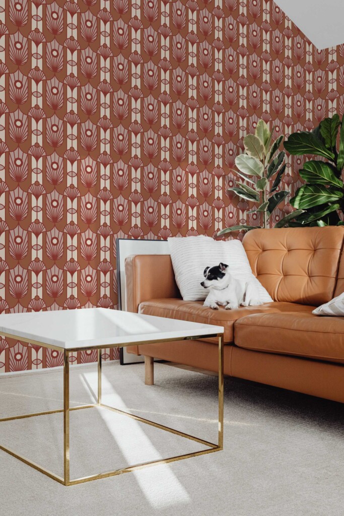 Self-adhesive wallpaper with terracotta geometric pattern by Fancy Walls