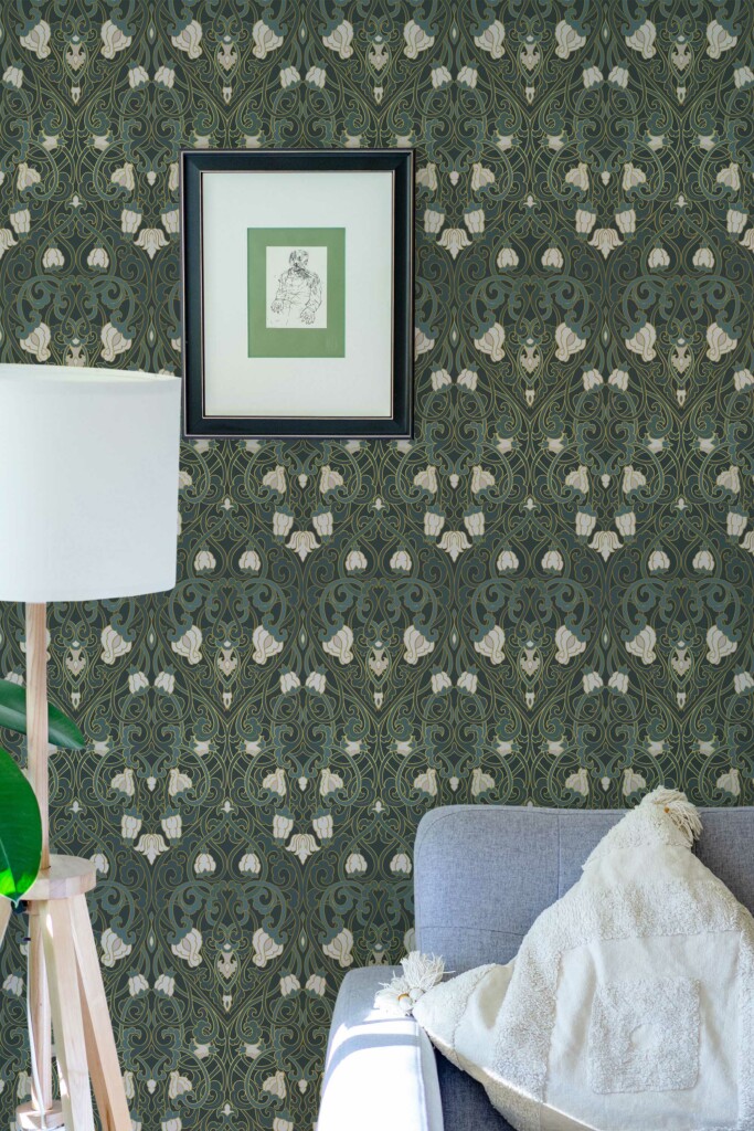 Traditional wallpaper in Mystical Green Artistry theme from Fancy Walls