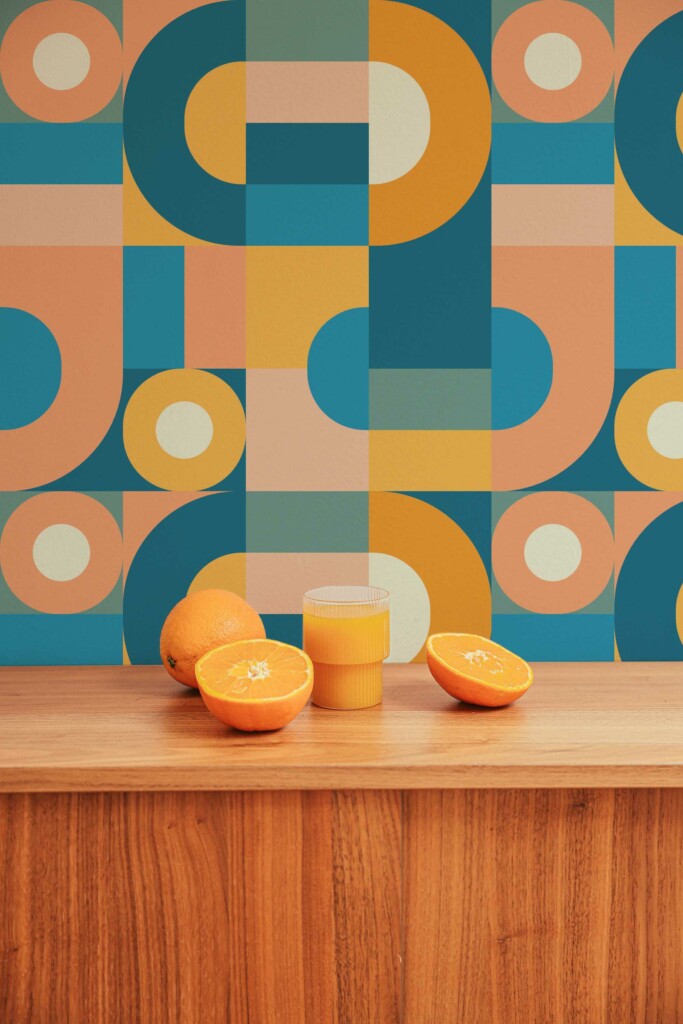Self-adhesive wallpaper featuring vibrant Geometric Bauhaus pattern by Fancy Walls