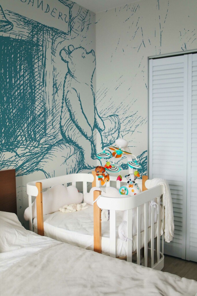 Fancy Walls Beloved Bear Blue Whimsical Haven wall paper mural