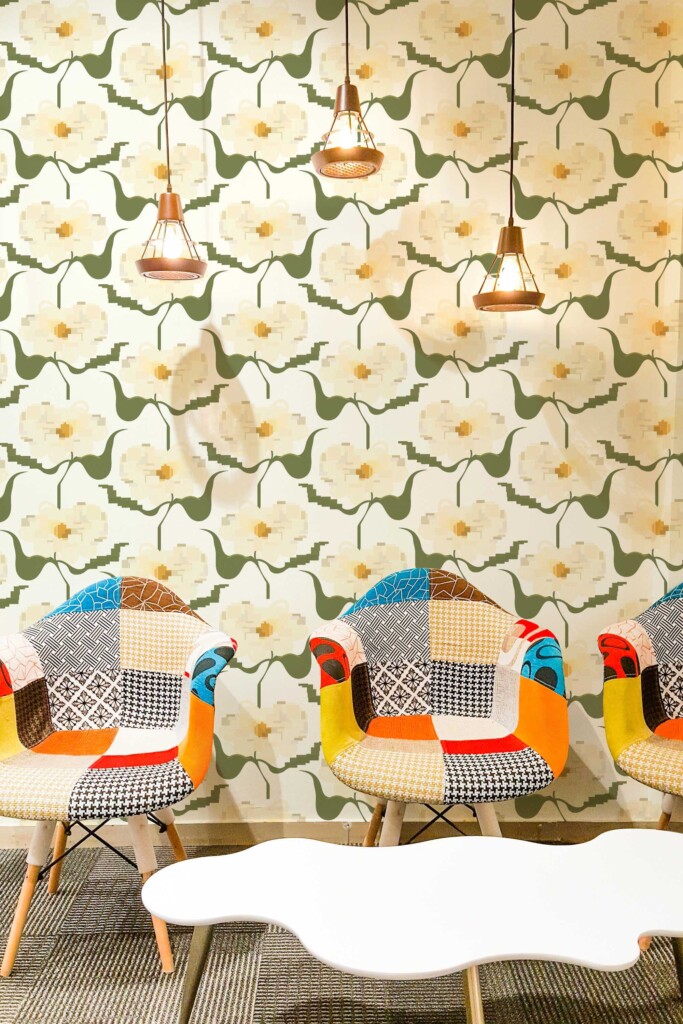 Yellow Floral pixel print non-pasted wallpaper from Fancy Walls
