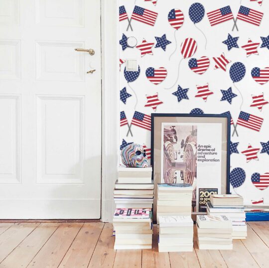 Traditional blue and white Independence Day wallpaper from Fancy Walls