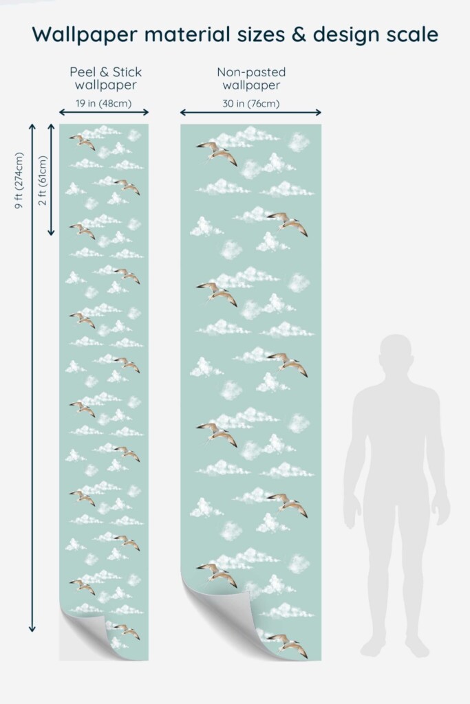Wallpaper for walls with calming blue bird pattern by Fancy Walls