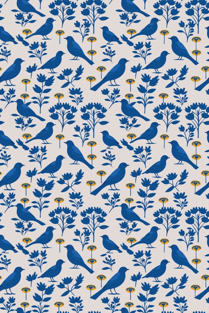 Removable wallpaper with nature-inspired blue bird pattern from Fancy Walls