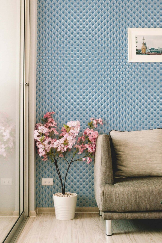 Modern farmhouse style living room decorated with Shell peel and stick wallpaper