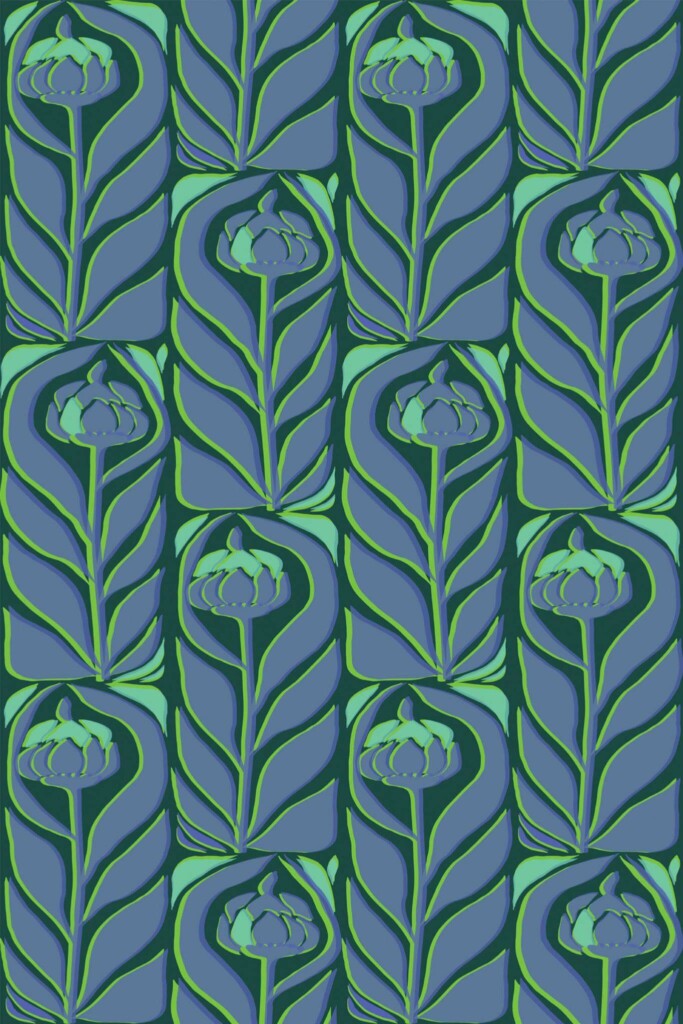 Pattern repeat of Silkscreen flower removable wallpaper design