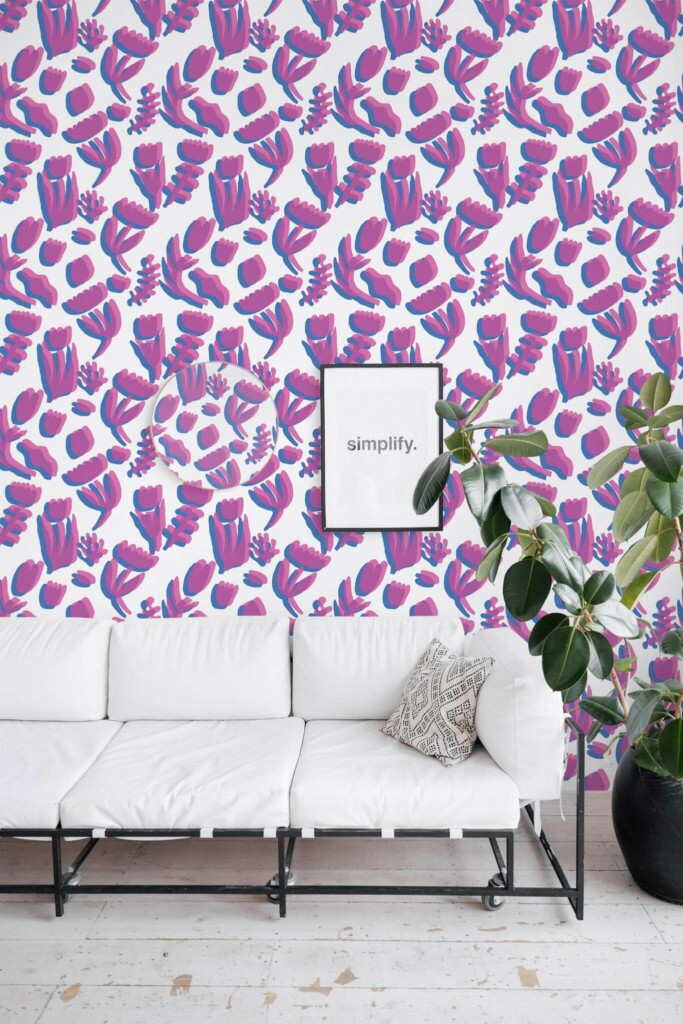 Minimal industrial style living room decorated with Silkscreen shapes peel and stick wallpaper