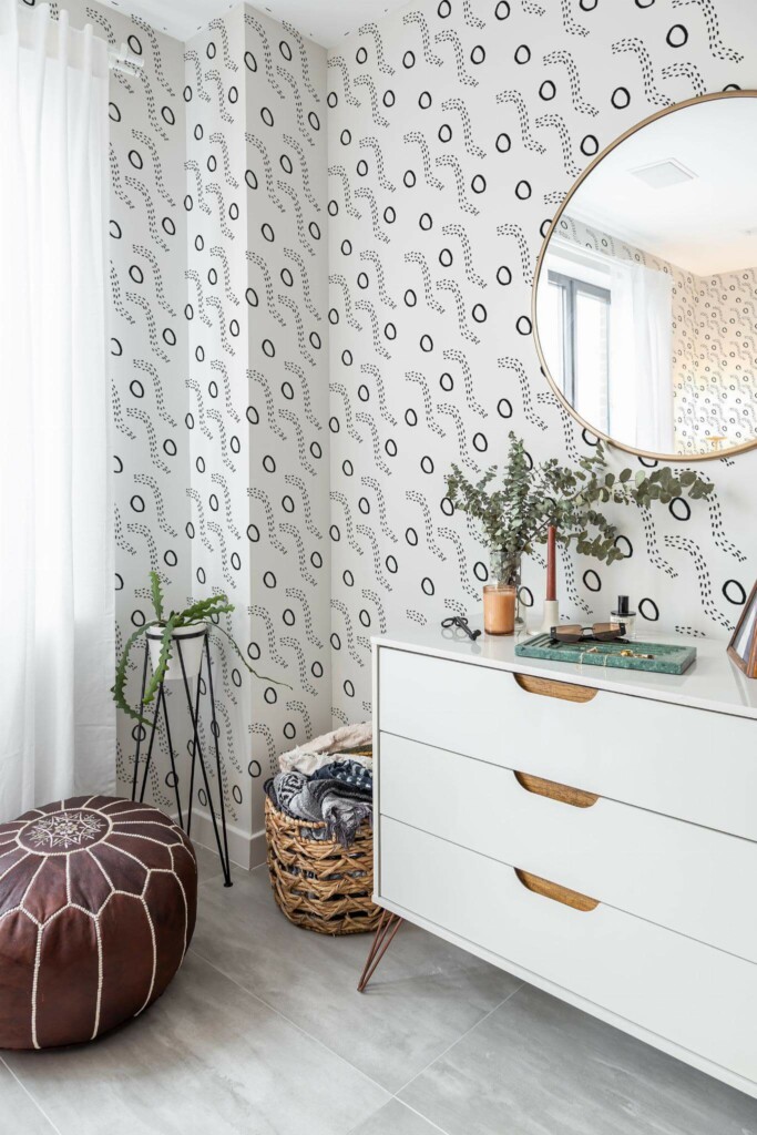 Scandinavian style bedroom decorated with Simple Abstract shapes peel and stick wallpaper and Mediterranean accents