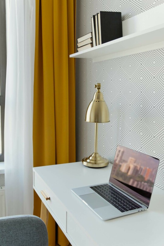 Scandinavian style home office decorated with Simple geometric peel and stick wallpaper