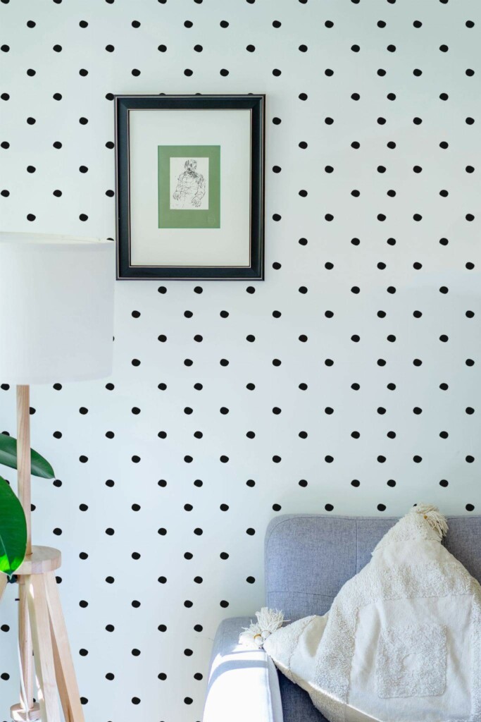 Eastern European style living room decorated with Simple polka dots peel and stick wallpaper