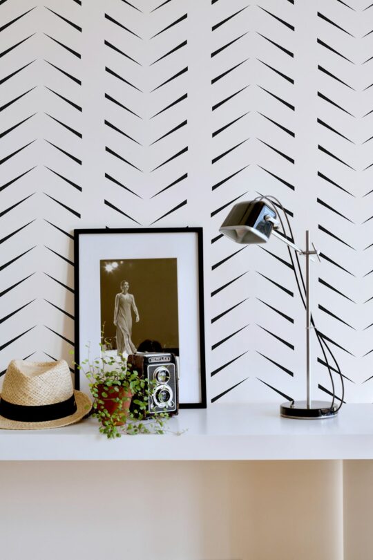 Zig-zag black and white herringbone temporary wallpaper