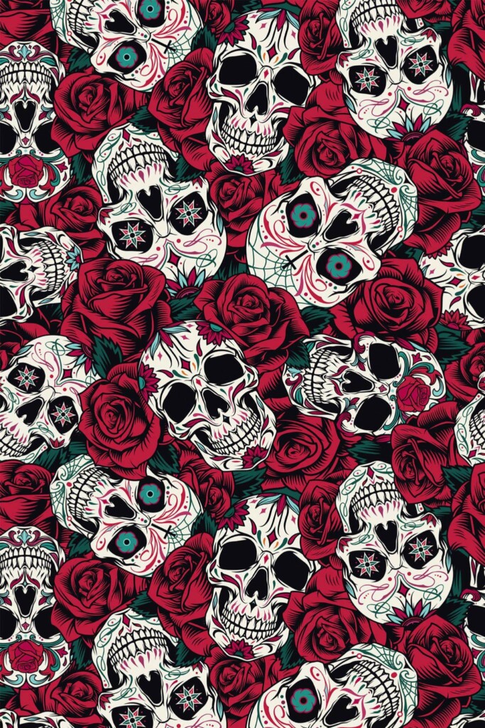 Pattern repeat of Skull Fusion removable wallpaper design