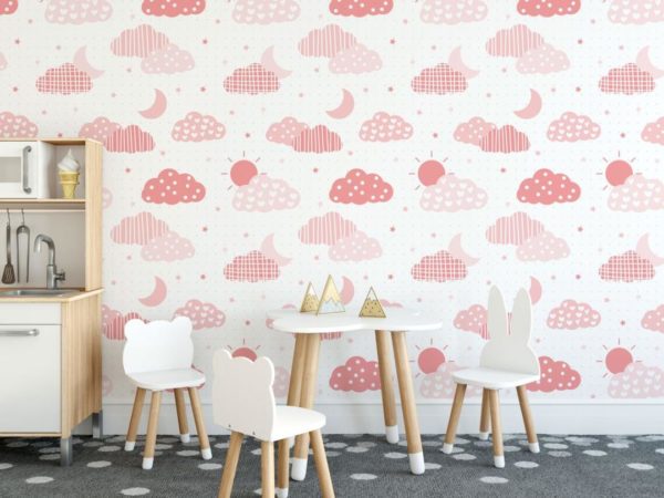 Pink clouds peel stick wallpaper