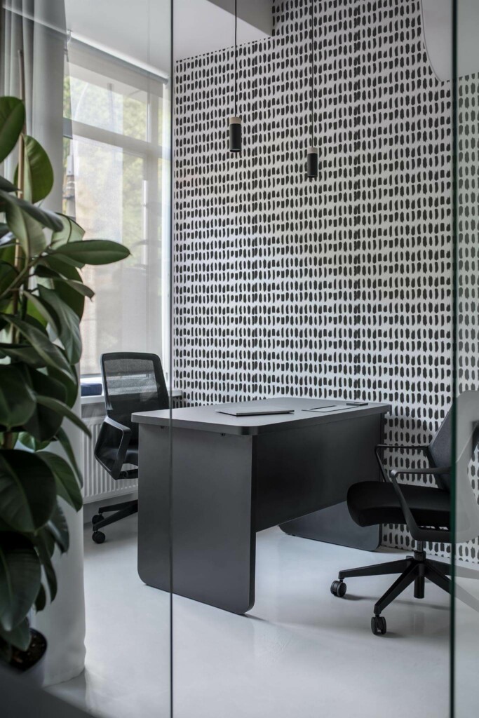 Modern style office decorated with Small Brush stroke peel and stick wallpaper