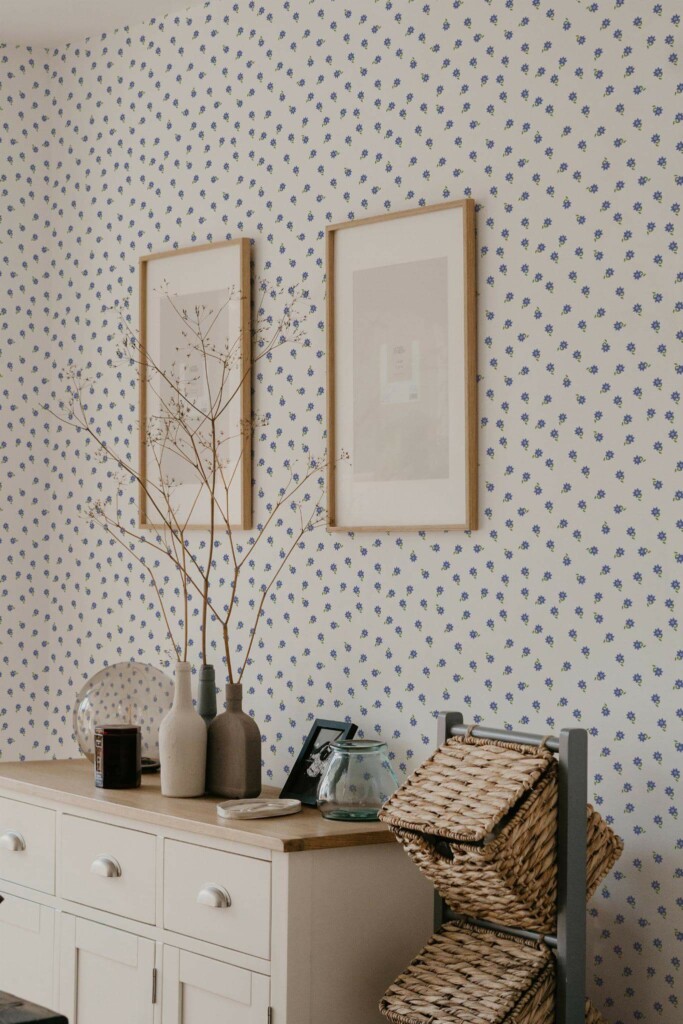 Scandinavian style bedroom decorated with Small flowers peel and stick wallpaper