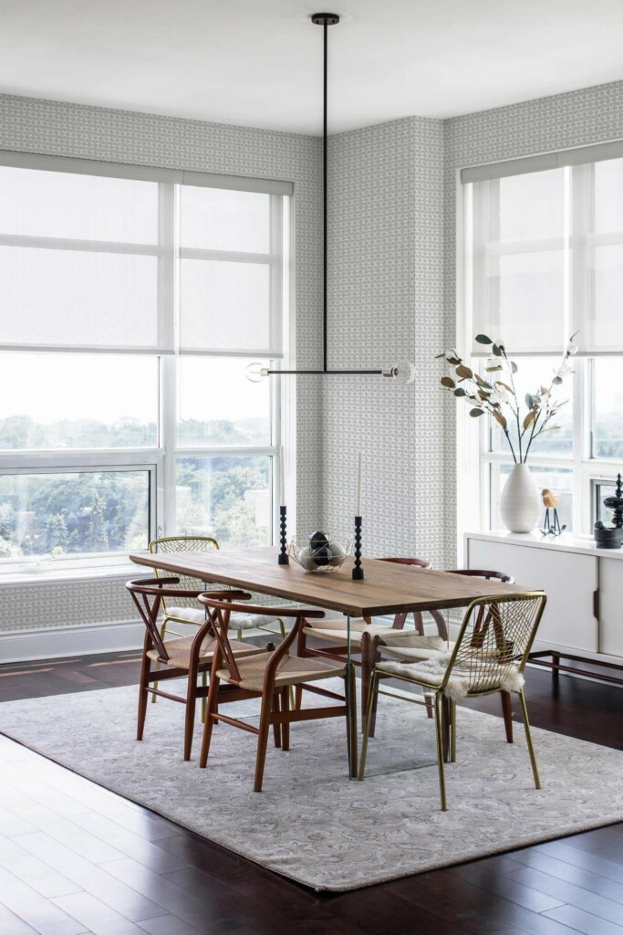Modern minimalist style dining room decorated with Small link pattern peel and stick wallpaper
