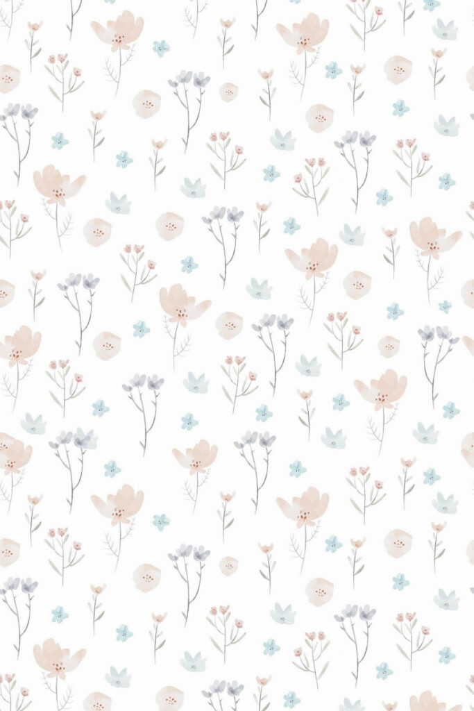 Pattern repeat of Small pastel flowers removable wallpaper design