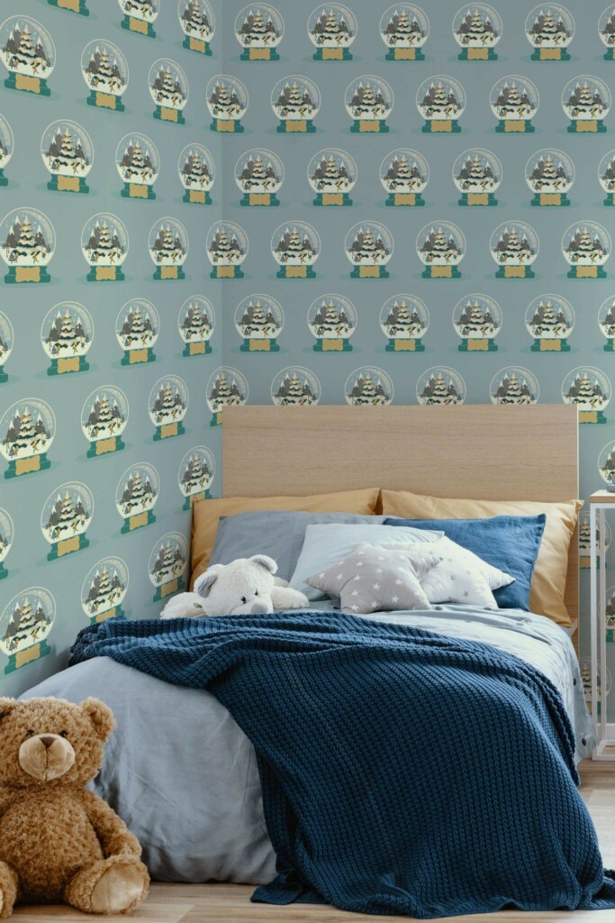 oastal style kids room decorated with Snowglobe peel and stick wallpaper