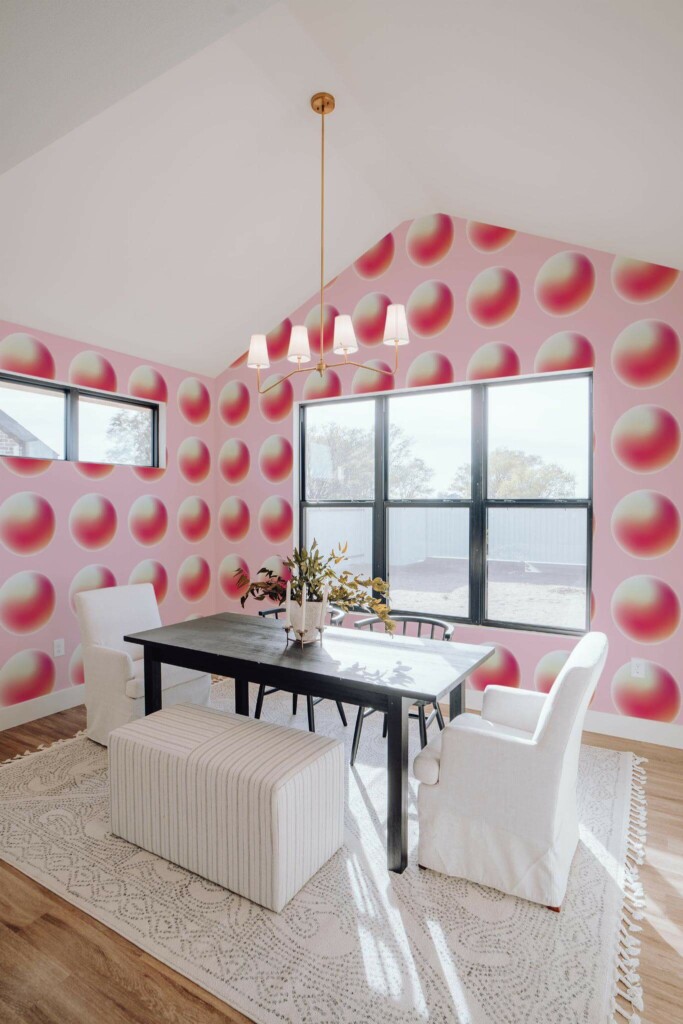 Elegant minimal style dining room decorated with Soft circle peel and stick wallpaper