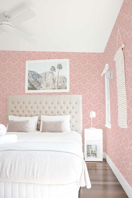 Traditional paisley design in pink wallpaper by Fancy Walls