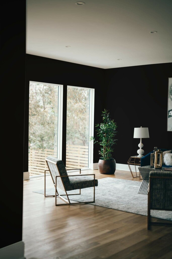 Modern style living room decorated with Solid black peel and stick wallpaper