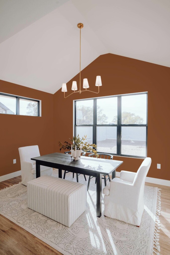 Elegant minimal style dining room decorated with Solid brown peel and stick wallpaper