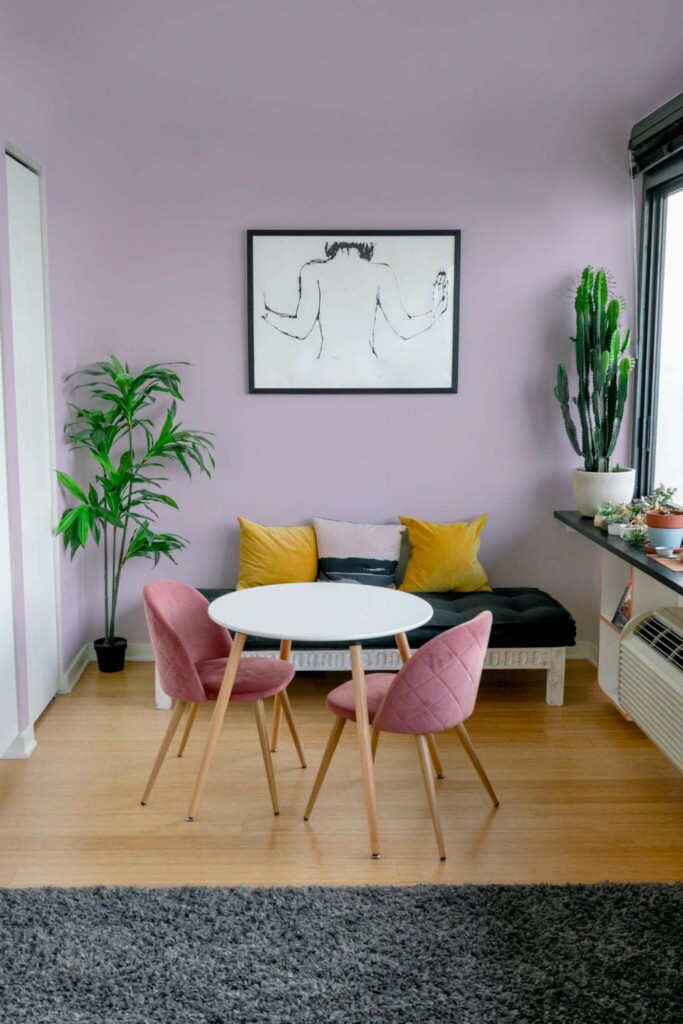 Eclectic style living room decorated with Solid color pastel lilac peel and stick wallpaper