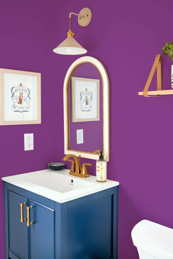 Coastal eclectic style powder room decorated with Solid purple peel and stick wallpaper