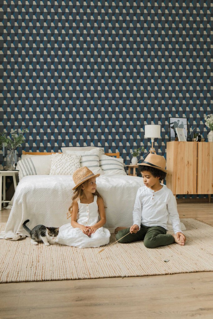 Blue Geometric peel and stick wallpaper by Fancy Walls
