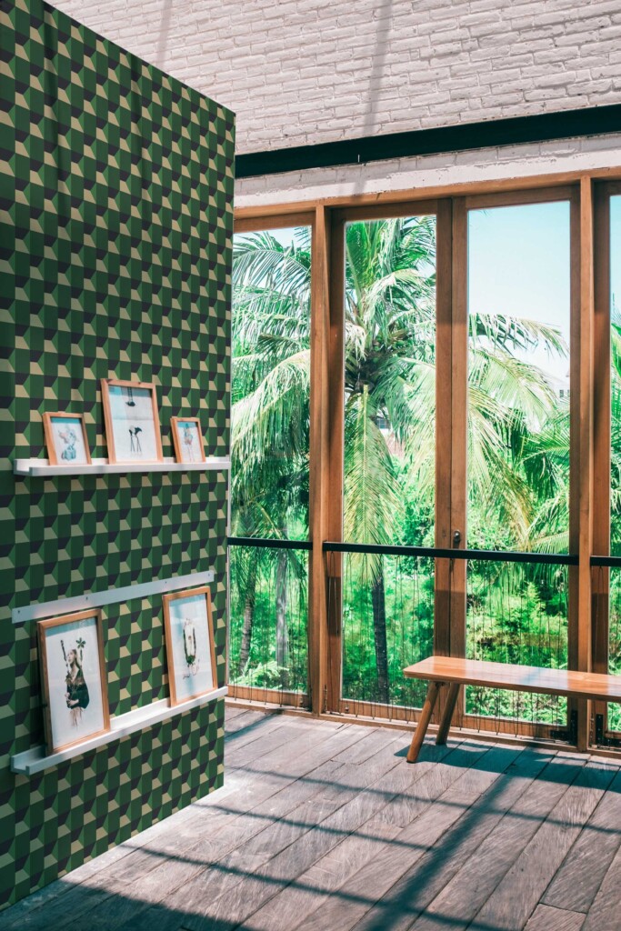 Green Geometric peel and stick wallpaper by Fancy Walls