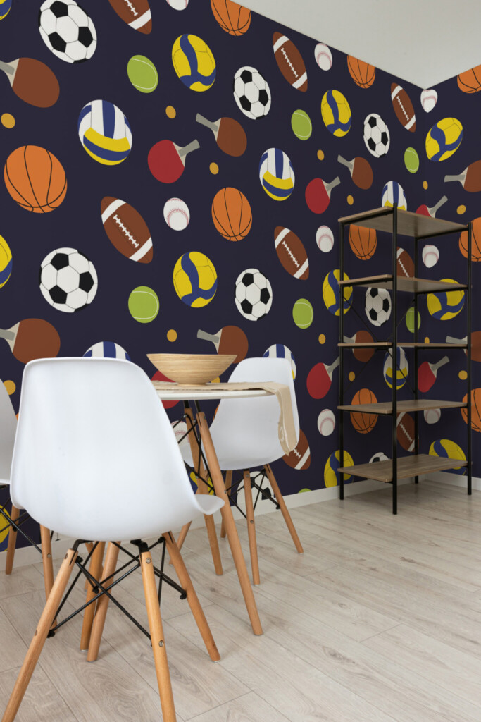 Fancy Walls colorful wallpaper mural featuring sports balls.