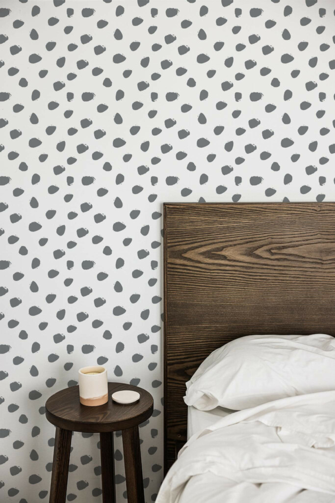 Farmhouse style bedroom decorated with Spotted peel and stick wallpaper
