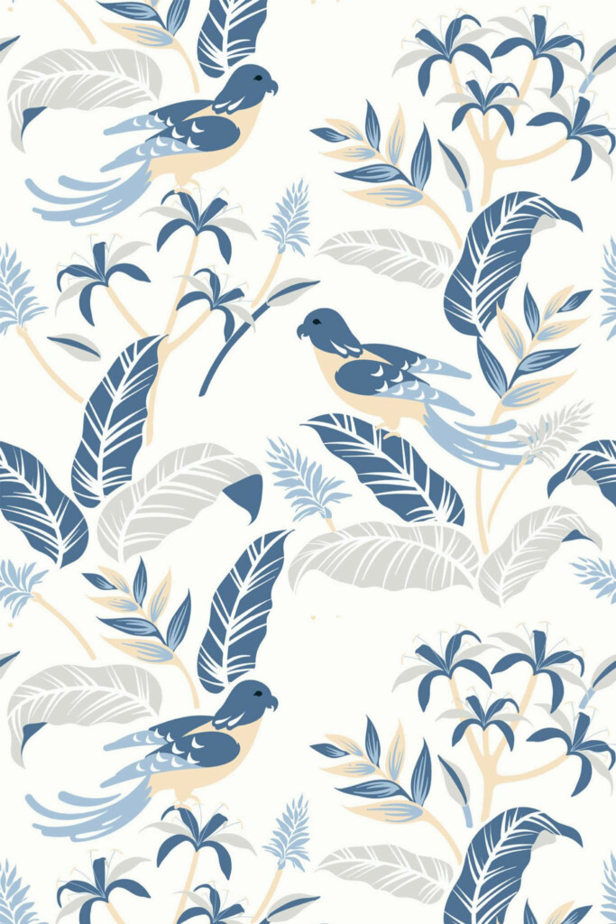 Pattern repeat of Spring bird removable wallpaper design