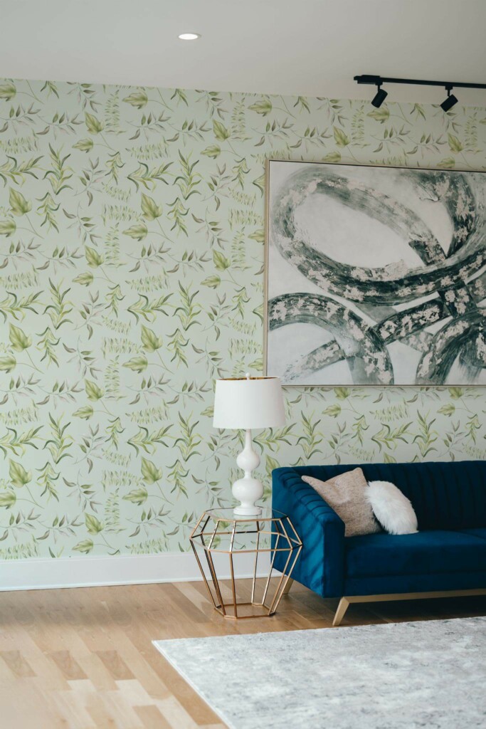 Modern style living room decorated with Spring leaf peel and stick wallpaper