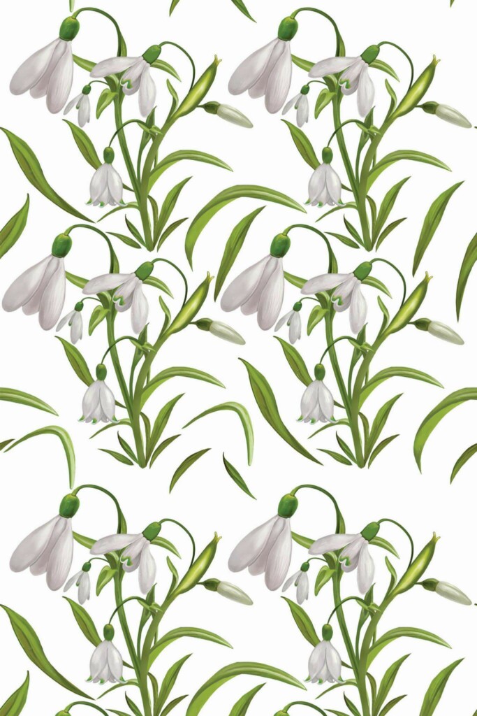 Pattern repeat of Spring snowdrop removable wallpaper design
