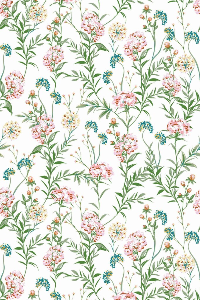 Pattern repeat of Spring wildflower removable wallpaper design