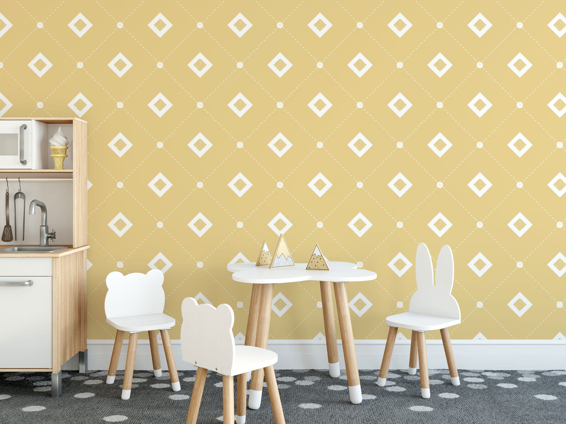 Retro tile diamond pattern wallpaper - Peel and Stick or Non-Pasted