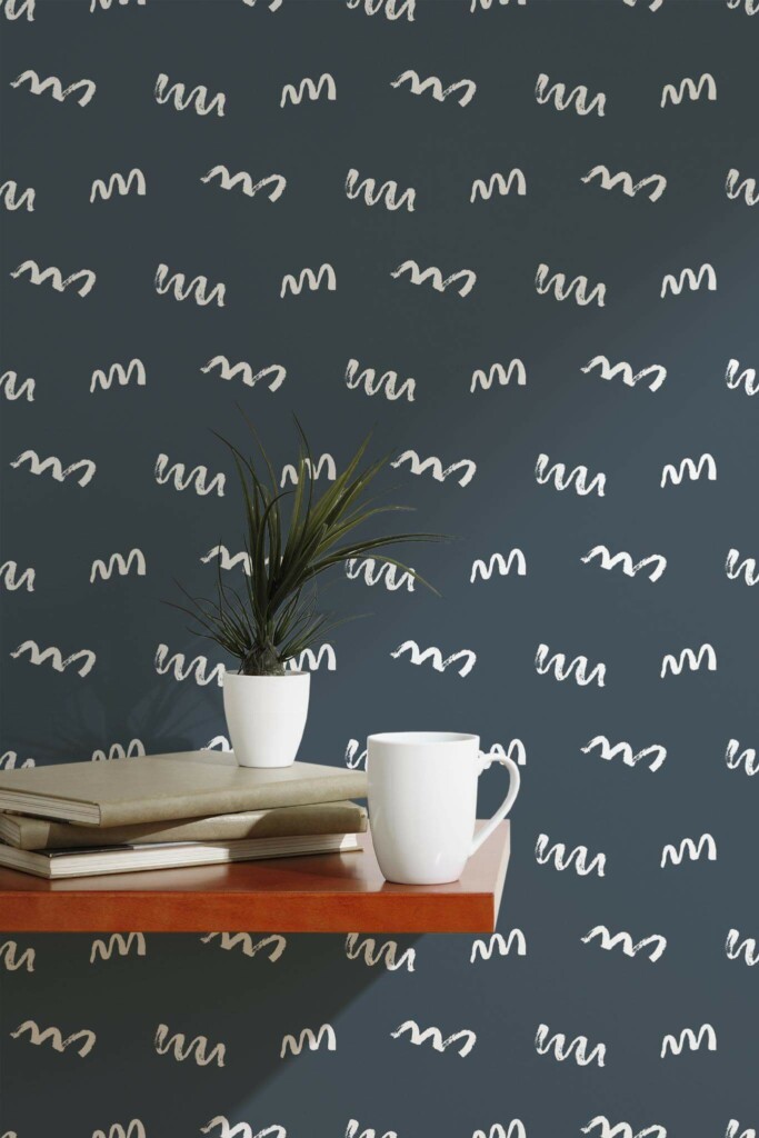Scandinavian style accent wall decorated with Squiggly line peel and stick wallpaper
