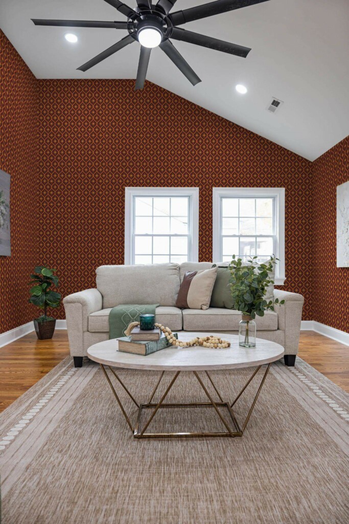 Scandinavian style living room decorated with Star ogee peel and stick wallpaper