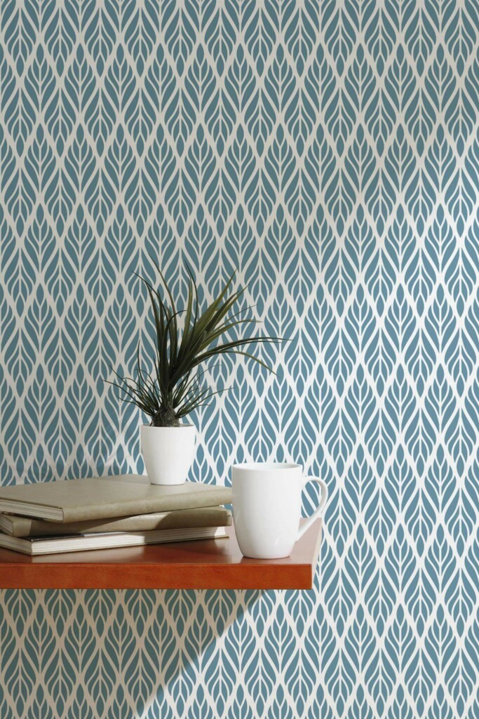Scandinavian style accent wall decorated with Steel blue Art deco peel and stick wallpaper