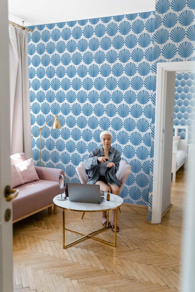 Serene Blue Palms Self-Adhesive Wallpaper by Fancy Walls