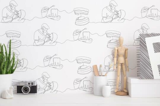 stomatology black and white traditional wallpaper