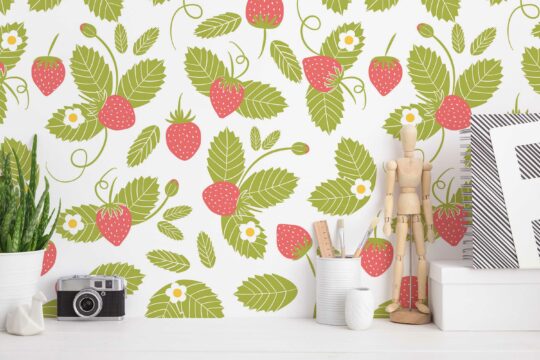 red strawberry unpasted wallpaper