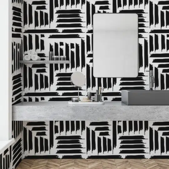 Peel & Stick Wallpaper 2FT Wide Geometric Mid Century Midcentury Modern  Black White Monochrome Minimal Custom Removable Wallpaper by Spoonflower |  Michaels
