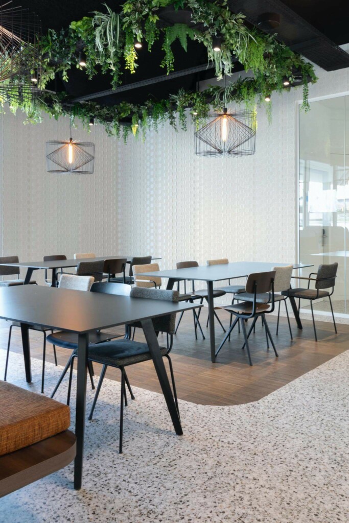 Modern style cafe decorated with Striped honeycomb peel and stick wallpaper