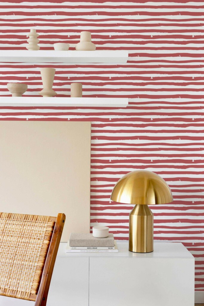 Modern style dining room decorated with Striped peel and stick wallpaper