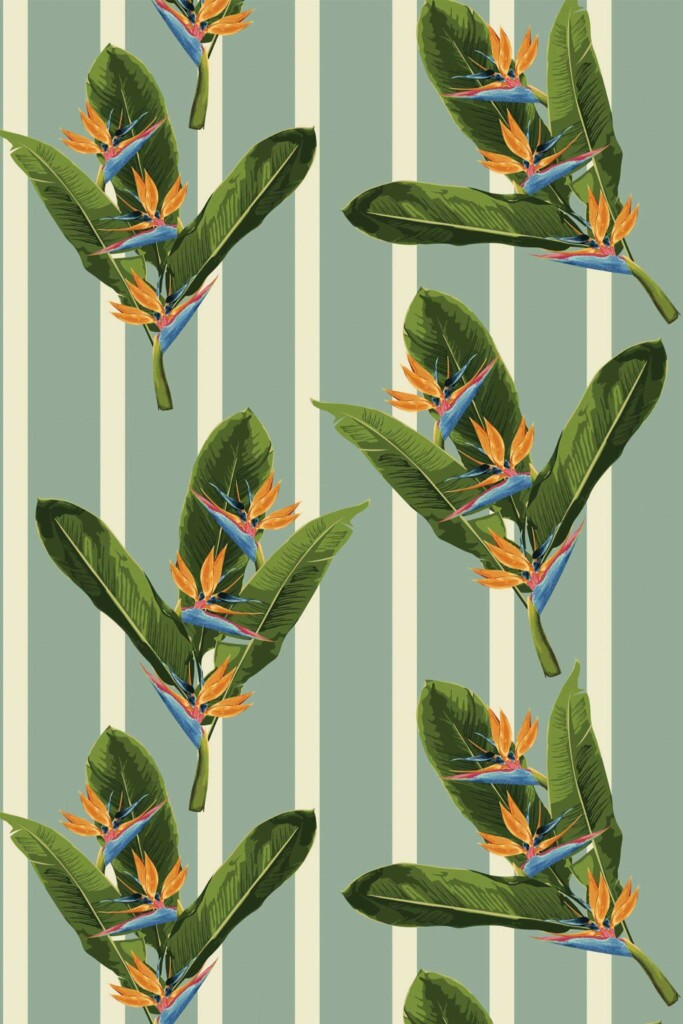 Pattern repeat of Striped tropical removable wallpaper design