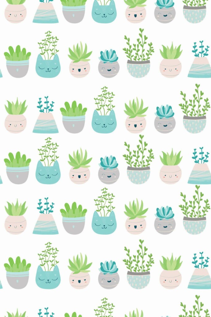 Pattern repeat of Succulent kids room removable wallpaper design